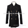 British style black double symmetrical copper buttons lady coat belt waisted back overcoat